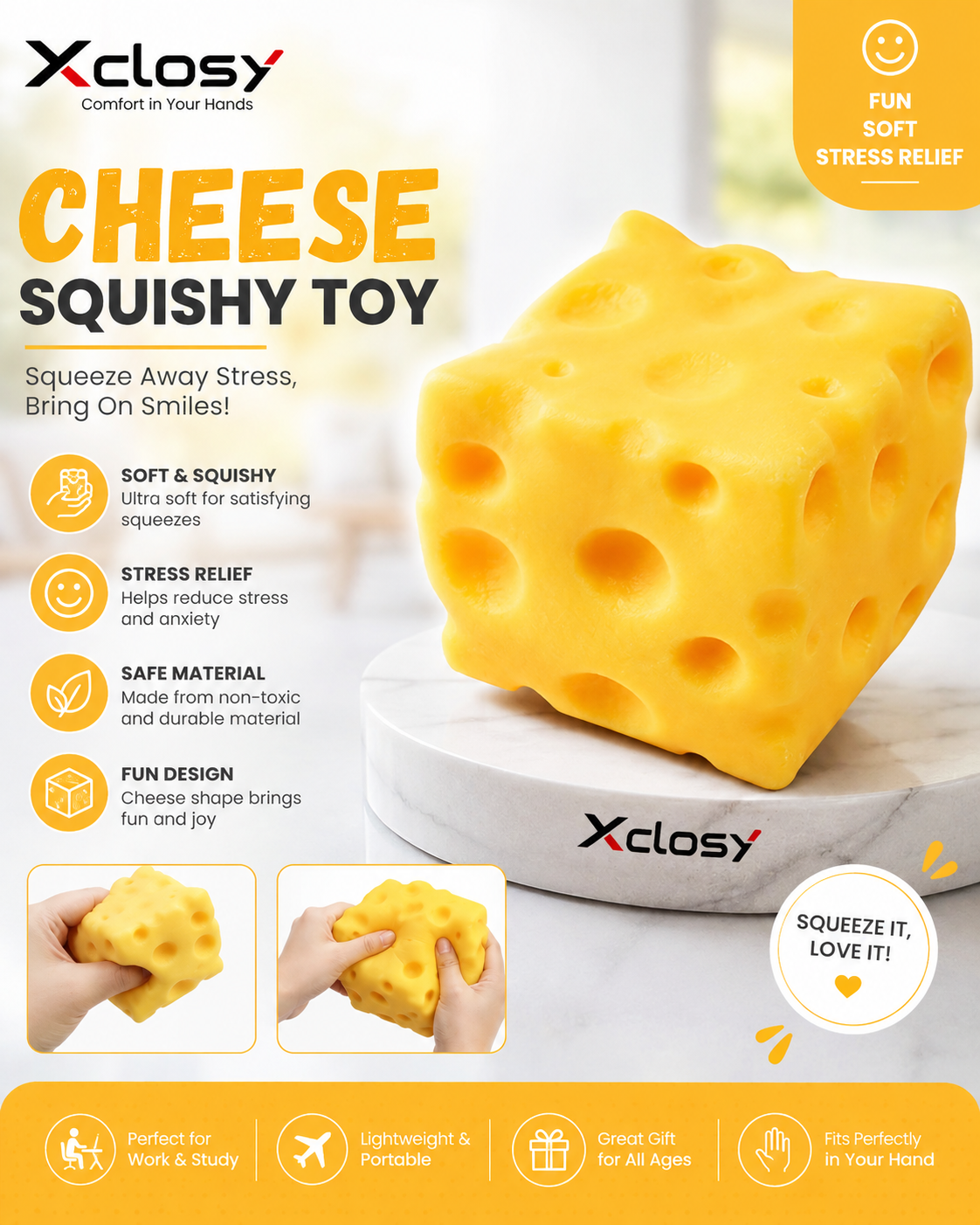 Xclosy Cheese Squishy Stress Relief Toy